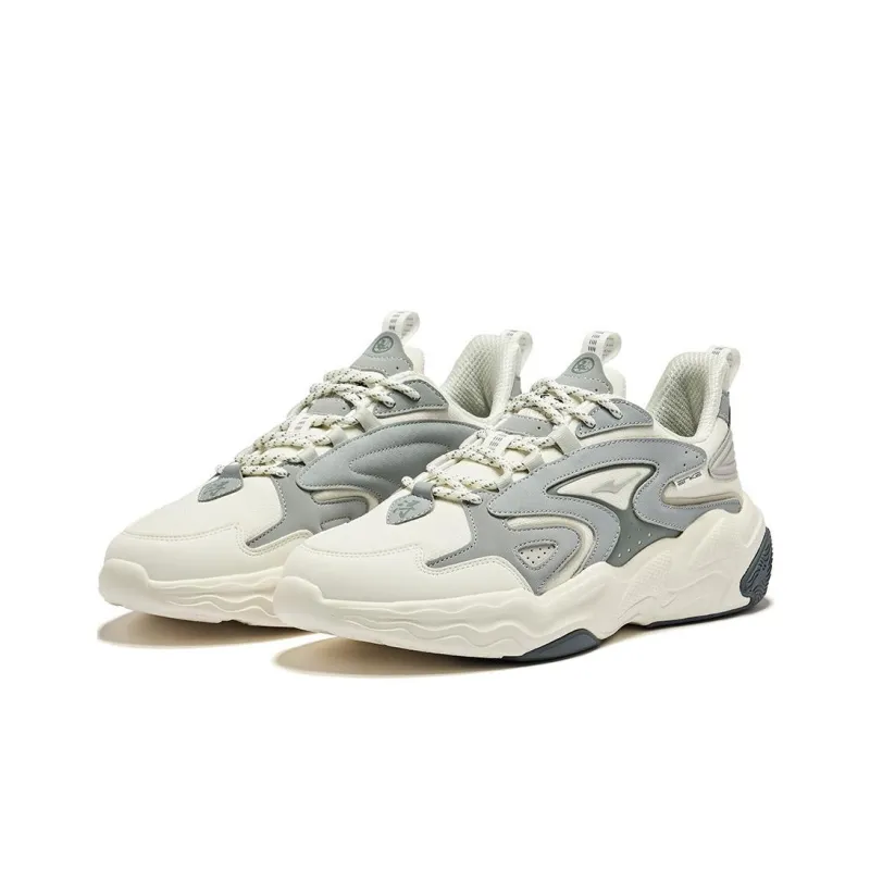 Erke Cushioning Wear-Resistant Low-Top Casual Running Shoes Men's White Gray-2