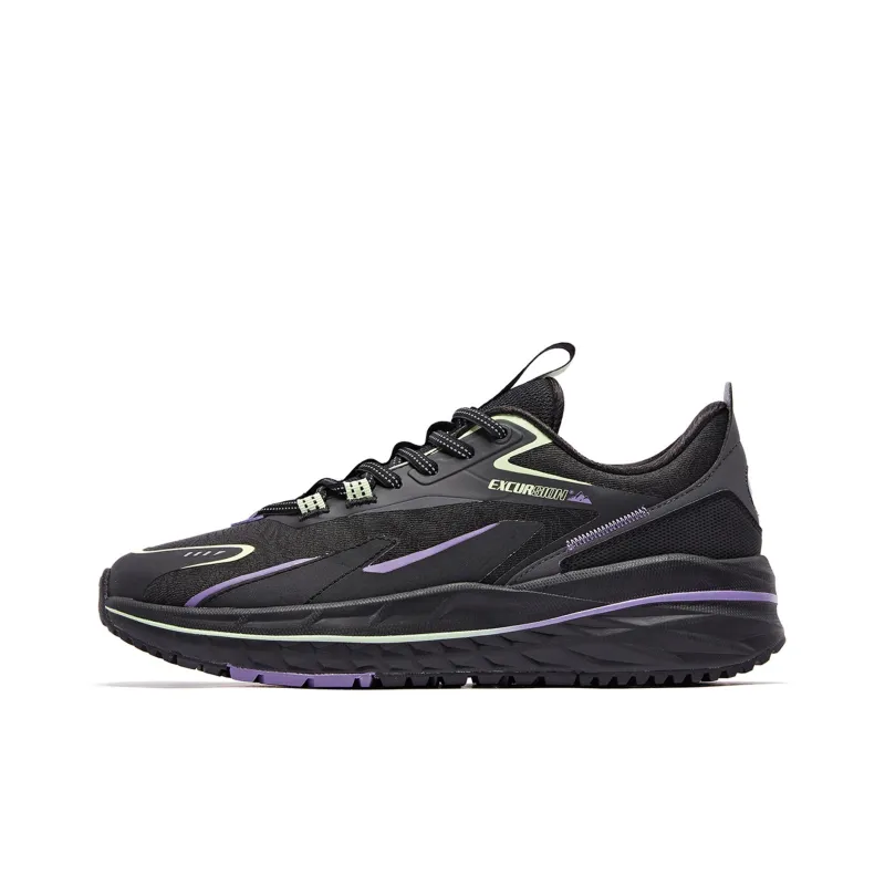 QIAODAN Cushioning Anti Slip And Wear Resistant Low Top Running Shoes Men's Black Purple-0
