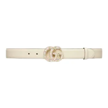 GUCCI Logo Emblem Pin Buckle Leather Leather Belts Women's White 3CM