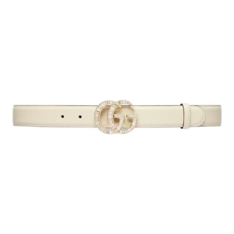 GUCCI Logo Emblem Pin Buckle Leather Leather Belts Women's White 3CM-0