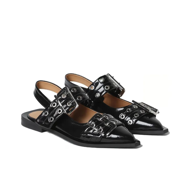 GANNI Buckle Flat Leather Sandals-3