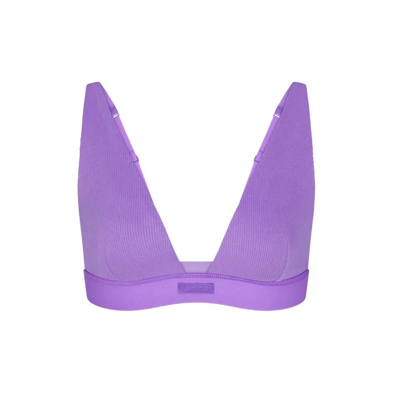 SKIMS COTTON RIB PLUNGE BRALETTE Bra Women's ULTRA VIOLET/Ultraviolet-0