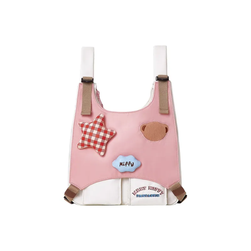 Miffy Fabric Backpack Medium Size Women's Brown/Blue Pink/White-10