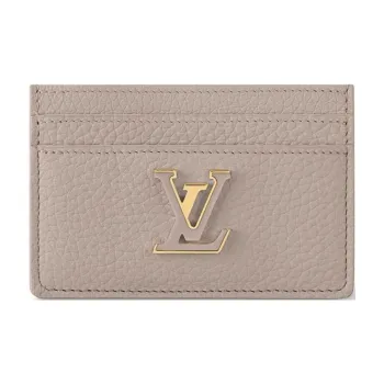 LOUIS VUITTON Solid Color Leather Card Holder Women's Light Brown