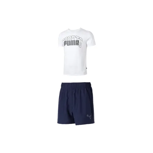 PUMA Casual Sportswear Men Set White Tops+Tweed Blue Shorts