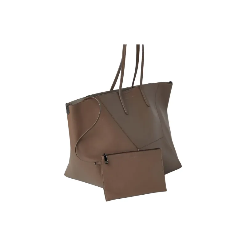 Brunello Cucinelli Matte Calfskin Tote Bag Shopping Bag Handbag Large Size Women's Brown-1