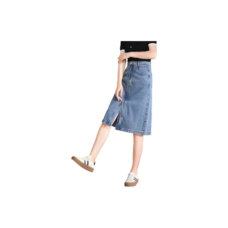 Weixi Denim Long Skirts Women's Blue-2