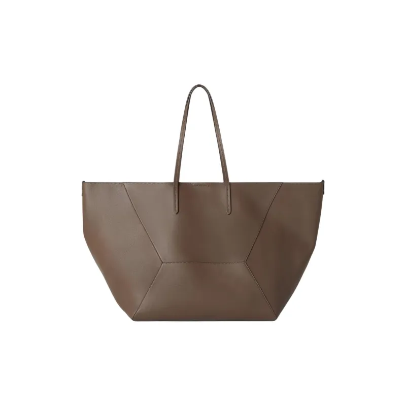 Brunello Cucinelli Matte Calfskin Tote Bag Shopping Bag Handbag Large Size Women's Brown-2