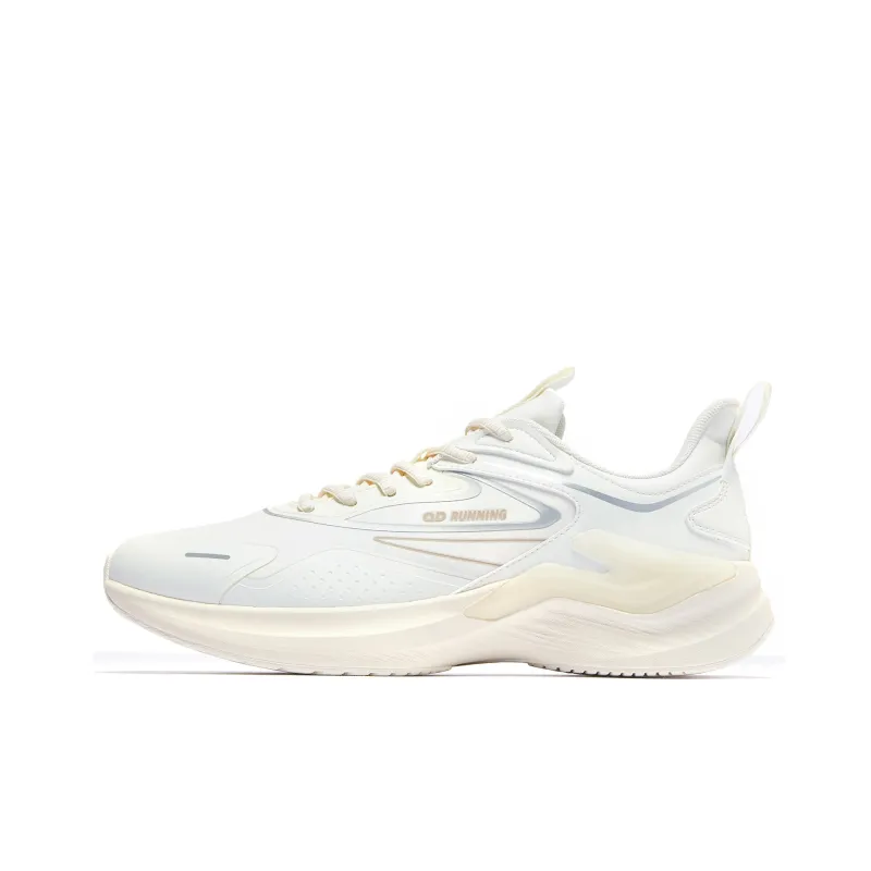 QIAODAN Anti Slip Wear Resistant Low Top Running Shoes Men's White Yellow-0