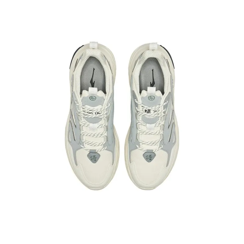 Erke Cushioning Wear-Resistant Low-Top Casual Running Shoes Men's White Gray-3