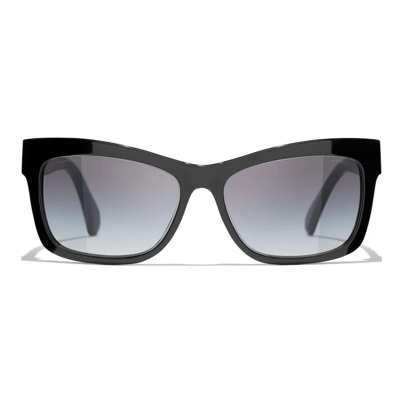 CHANEL Acetate Irregular Shape Sunglasses Women's Black-1