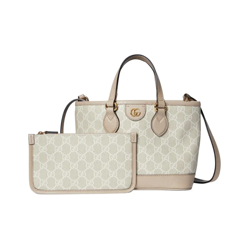 GUCCI Ophidia Canvas With Leather Trim Shoulder Bag, Crossbody Bag, Handbag Mini Women's Beige & White-1
