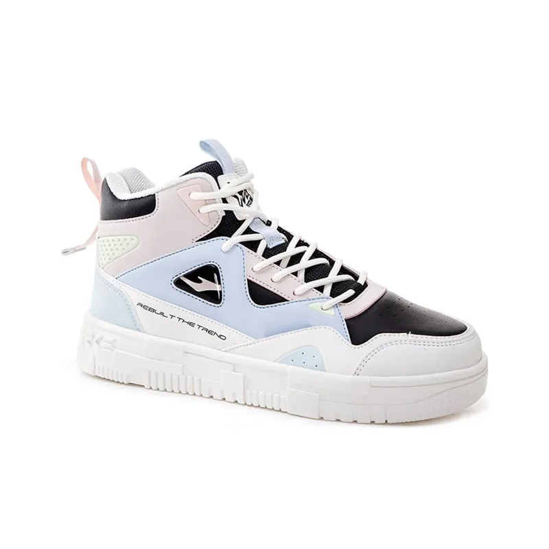Erke Anti Slip Wear Resistant High Top Skateboard Shoes Women's Black White Blue-2