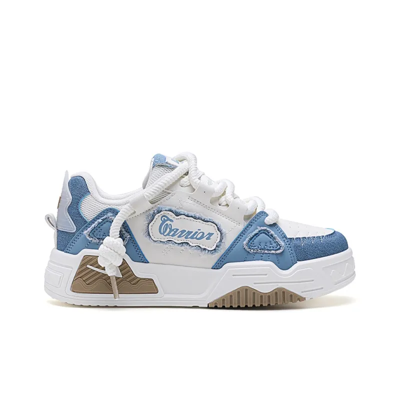 Warrior Wear Resistant Height Increasing Low Top Skateboard Shoes Men's Light Beige Blue-2