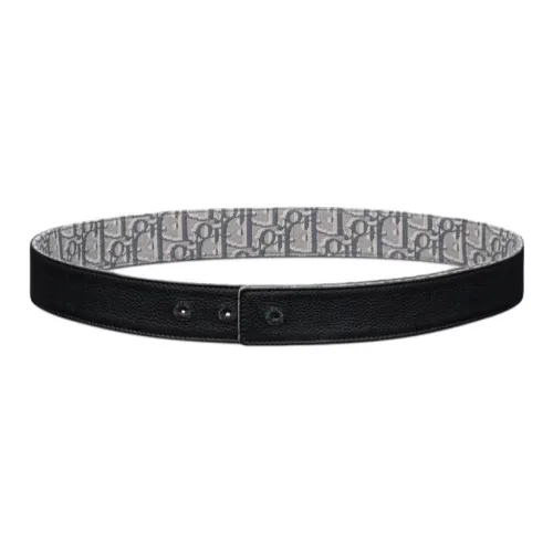 DIOR Double Sided Design Canvas Leather Belts Men's Dark Gray Width 3.5CM