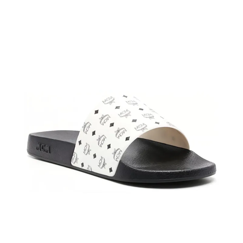MCM Allover Logo Printed Slip On Slides-2