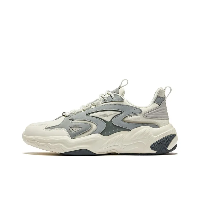Erke Cushioning Wear-Resistant Low-Top Casual Running Shoes Men's White Gray-0