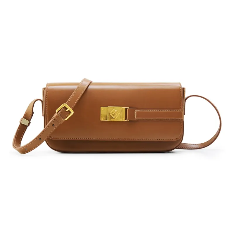HE BAO BAO Advanced Sensory Pleated Texture Cow Leather Shoulder Bag Crossbody Bag Women's Classic Black/Toffee Brown-2