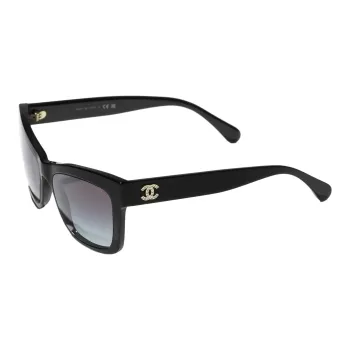 CHANEL Acetate Irregular Shape Sunglasses Women's Black