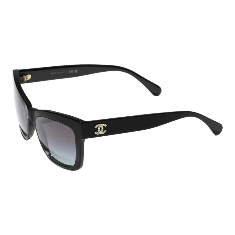 CHANEL Acetate Irregular Shape Sunglasses Women's Black-0