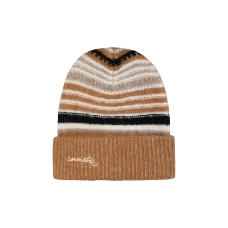 GANNI Striped Logo-embroidered Beanie-1
