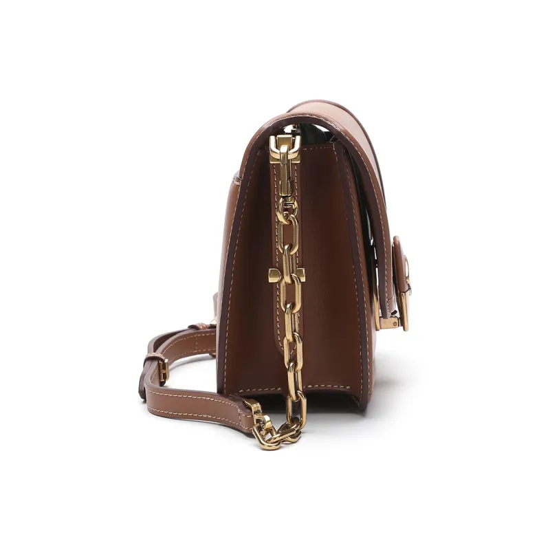 Satchi Cow Leather Shoulder Bag Regular Women's Khaki/Yellow Brown/White-10