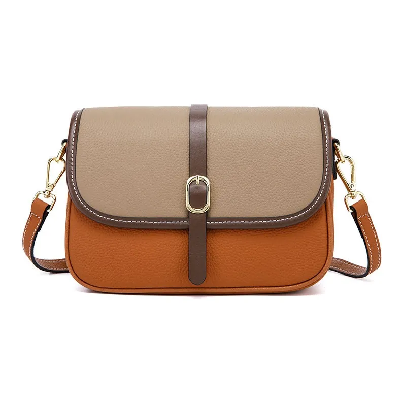 TTaG．baG Top Grain Cow Leather Shoulder Bag Women's Khaki/Caramel/Black-9