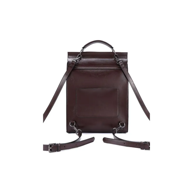 TTaG．baG Waxed Cow Leather Backpack Women's Brown/Black/Coffee-6