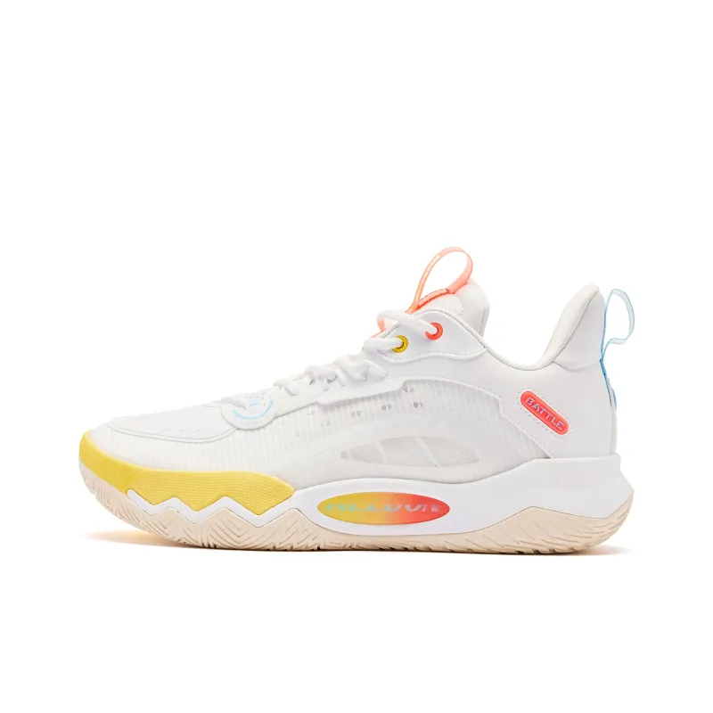 QIAODAN Cushioning Wear Resistant Low Top Basketball Shoes Men's White Yellow-0