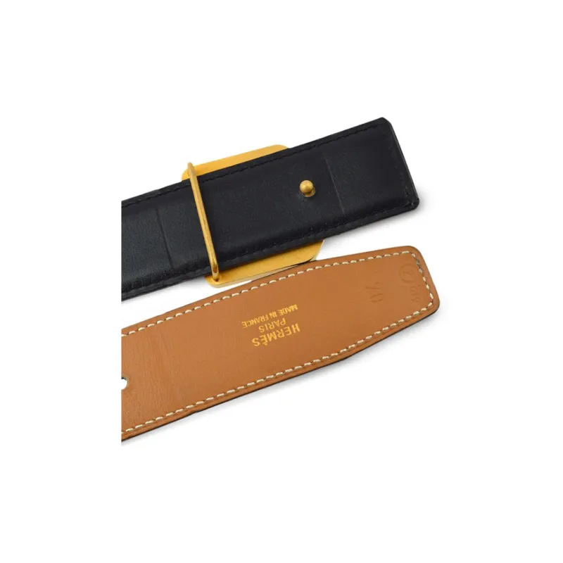 HERMES Le Soleil Hinflower Double-Sided Design Smooth Buckle Calfskin Leather Belts Women's Brown Width: 3CM-2