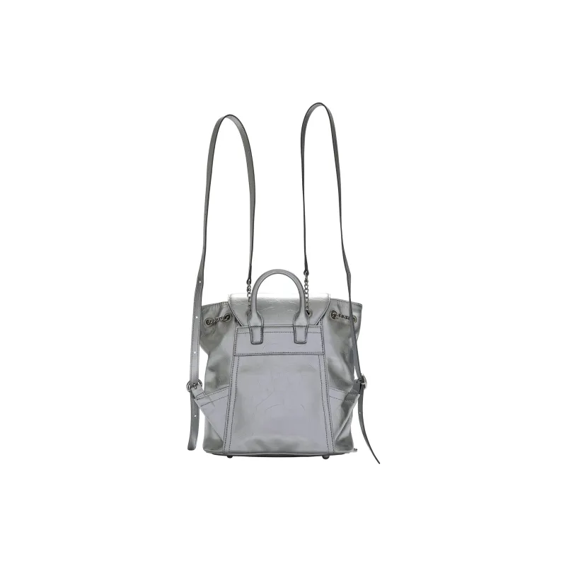 Shinpos Cow Leather Backpack Regular Women's Silver-2