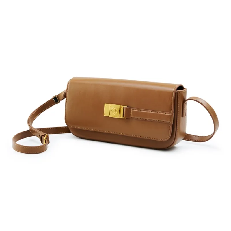 HE BAO BAO Advanced Sensory Pleated Texture Cow Leather Shoulder Bag Crossbody Bag Women's Classic Black/Toffee Brown-3