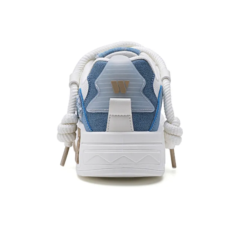 Warrior Wear Resistant Height Increasing Low Top Skateboard Shoes Men's Light Beige Blue-1