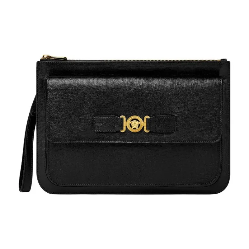 VERSACE MEDUSA BIGGIE Series Goatskin Clutch Men's Black-0