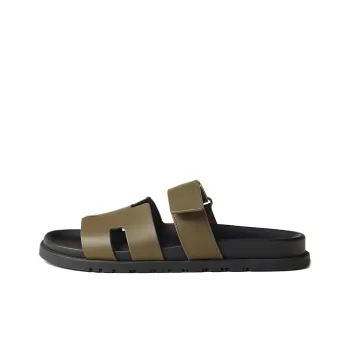HERMES Chypre Rubber Sole Slide Slippers Men's Brown Green