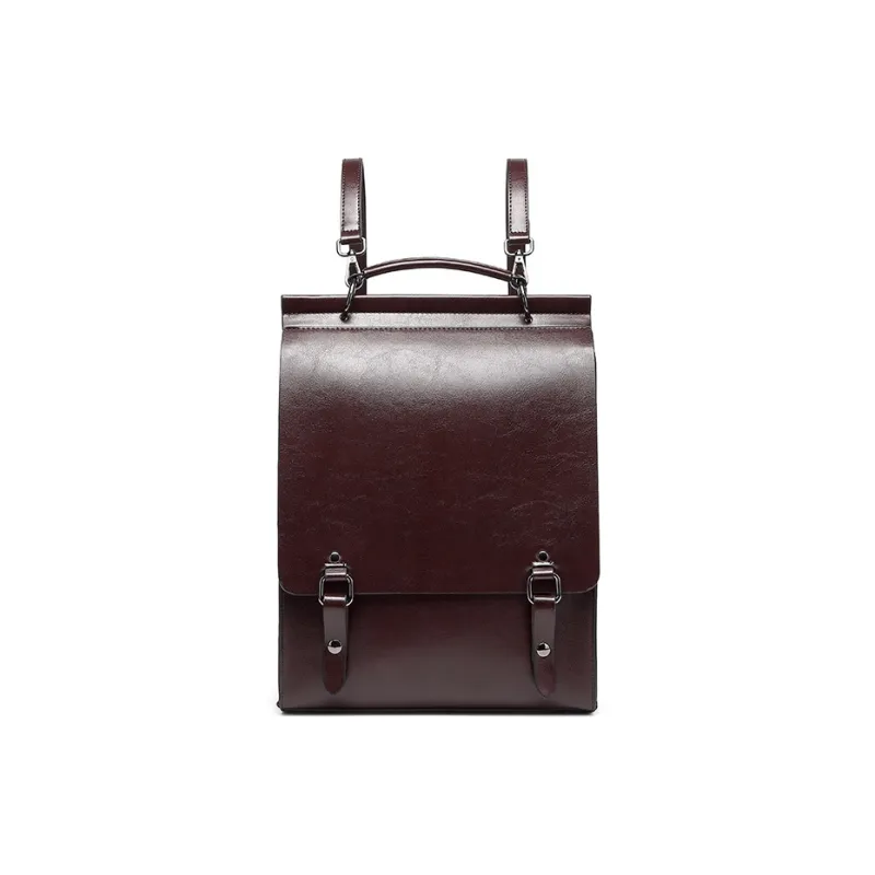 TTaG．baG Waxed Cow Leather Backpack Women's Brown/Black/Coffee-4