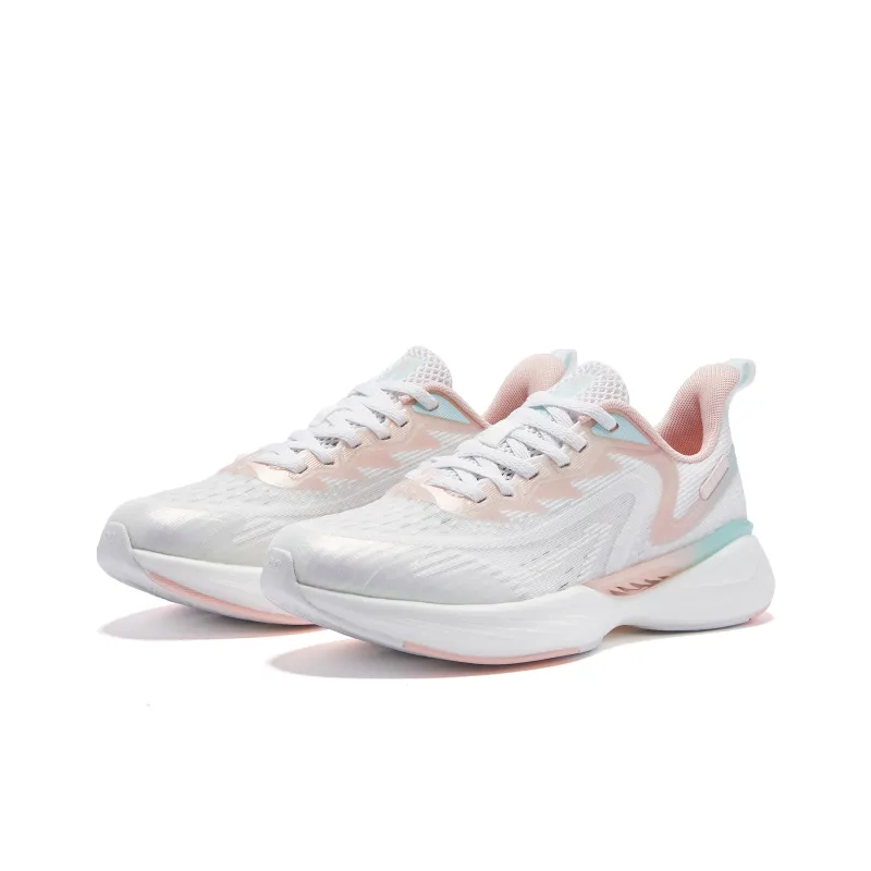 QIAODAN Flying Shadow Team1.0 Abrasion Resistant Lightweight Slip Resistant Low Top Running Shoes Women's White Pink-2