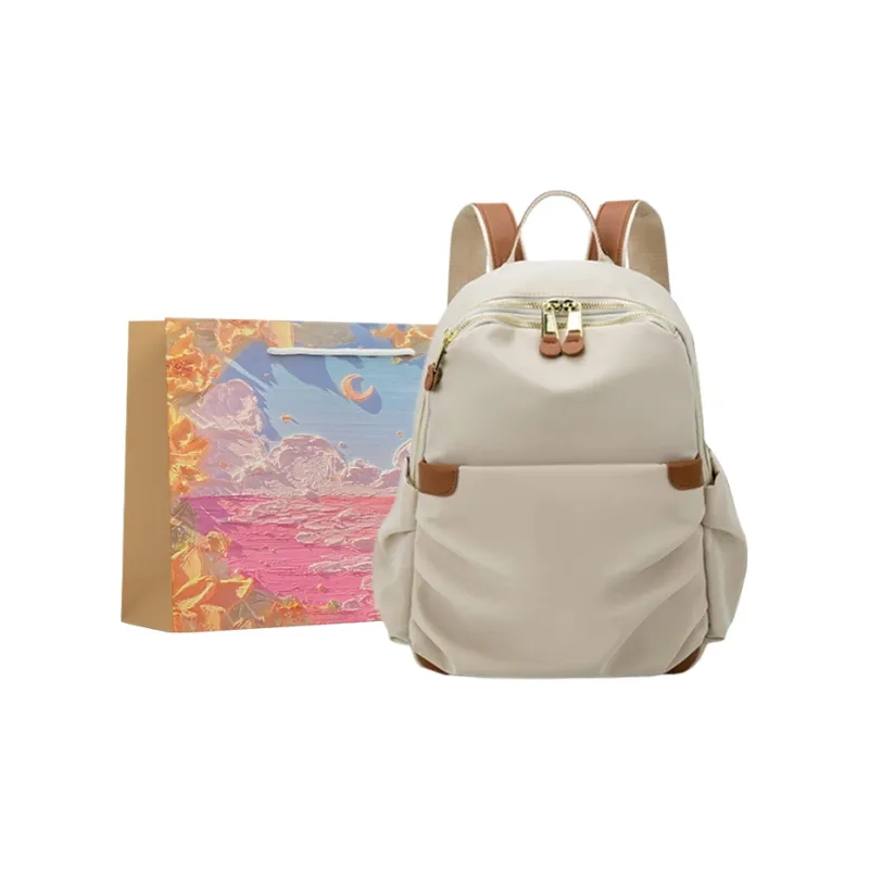 BRINCH Textured Fabric Backpack Regular Women's Coffee/Apricot & Brown-3