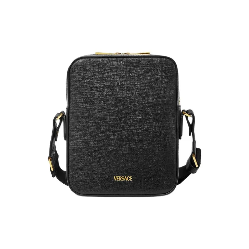VERSACE MEDUSA BIGGIE Series Goatskin Shoulder Bag Crossbody Bag Men's Black & Gold-2