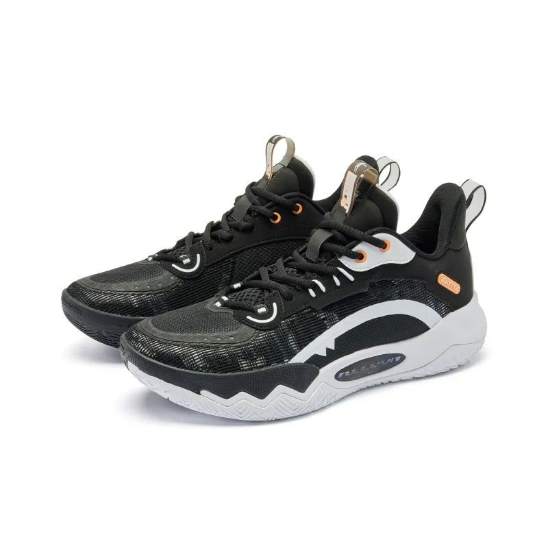 QIAODAN Cushioned Slip Resistant Abrasion Resistant Breathable Low Top Basketball Shoes Men's Black White-4