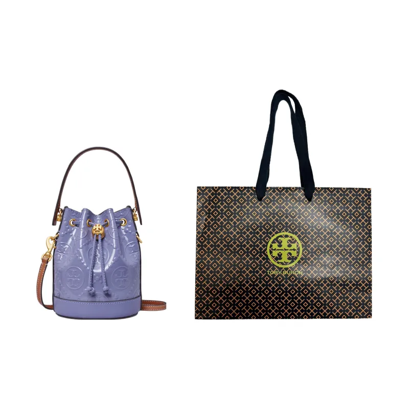 TORY BURCH T Monogram Patent Leather Shoulder Bag, Crossbody Bag, Handbag Mini Women's Dark Lotus Purple-5