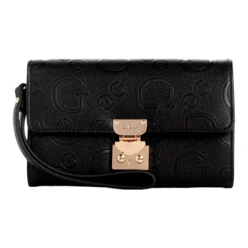 GUESS Faux Leather Cell Phone Pouch Clutch Regular Women's Black