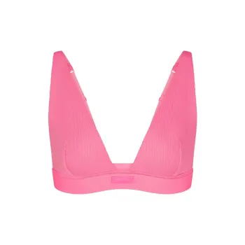 SKIMS COTTON RIB PLUNGE BRALETTE Bra Women's SUGAR PINK/Sugar Pink