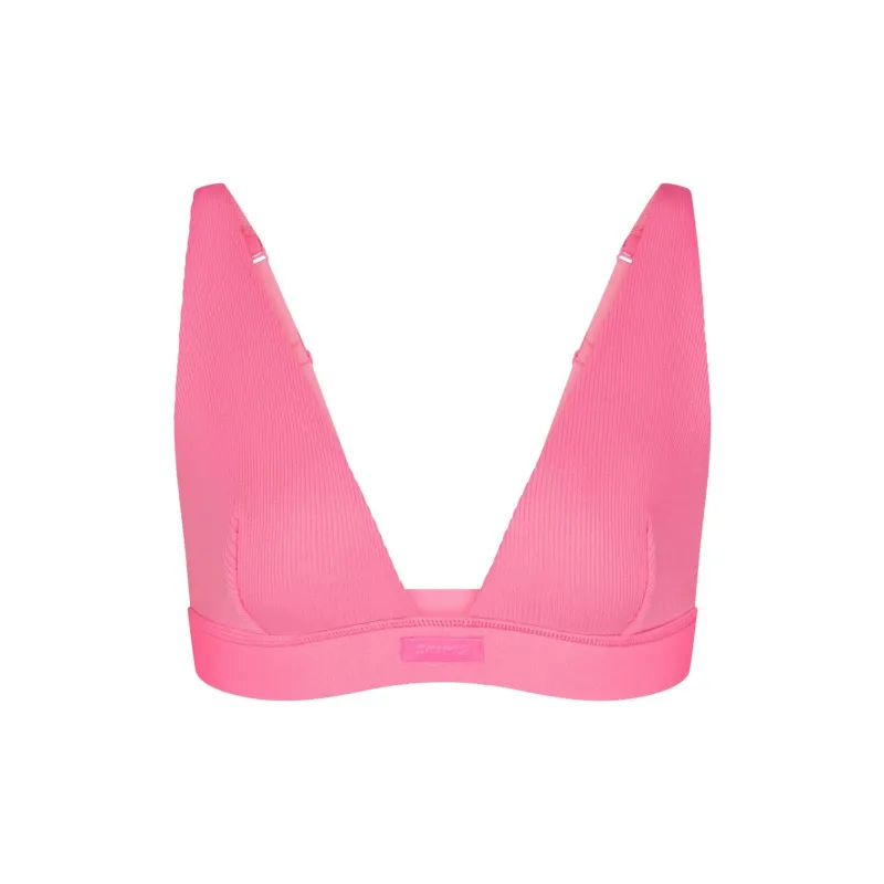SKIMS COTTON RIB PLUNGE BRALETTE Bra Women's SUGAR PINK/Sugar Pink-0