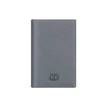 DIOR Smooth Calfskin With Grain Texture Calfskin Card Holder Men's Dark Gray
