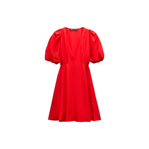 ZARA Short-Sleeved Dresses Women's Red