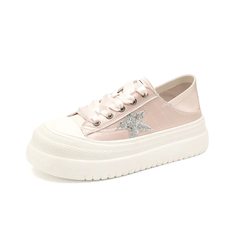 D:FUSE SCANDINAVIA Flat Shoes White Sneakers Breathable Lightweight Height Increasing Low-Top Skateboard Shoes Women's-6