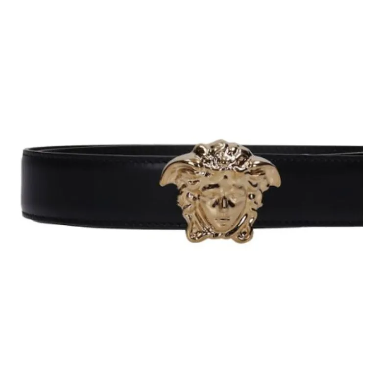 VERSACE Logo Design Pin Buckle Leather Belts Men's Black-2