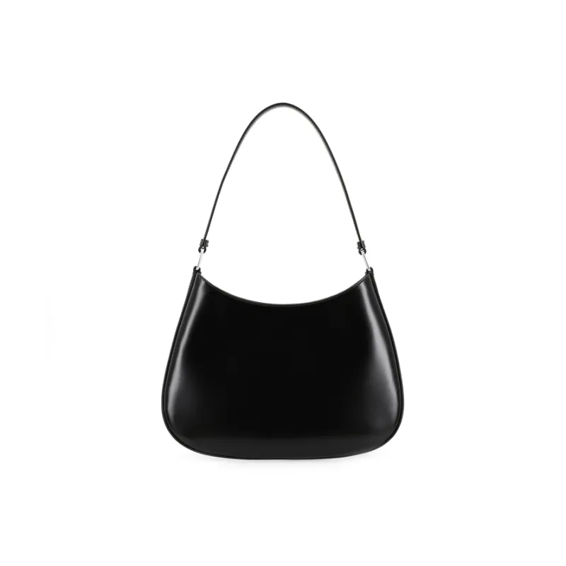 PRADA Cleo Leather Shoulder Bag HOBO Handbags Medium Size Women's Black-5