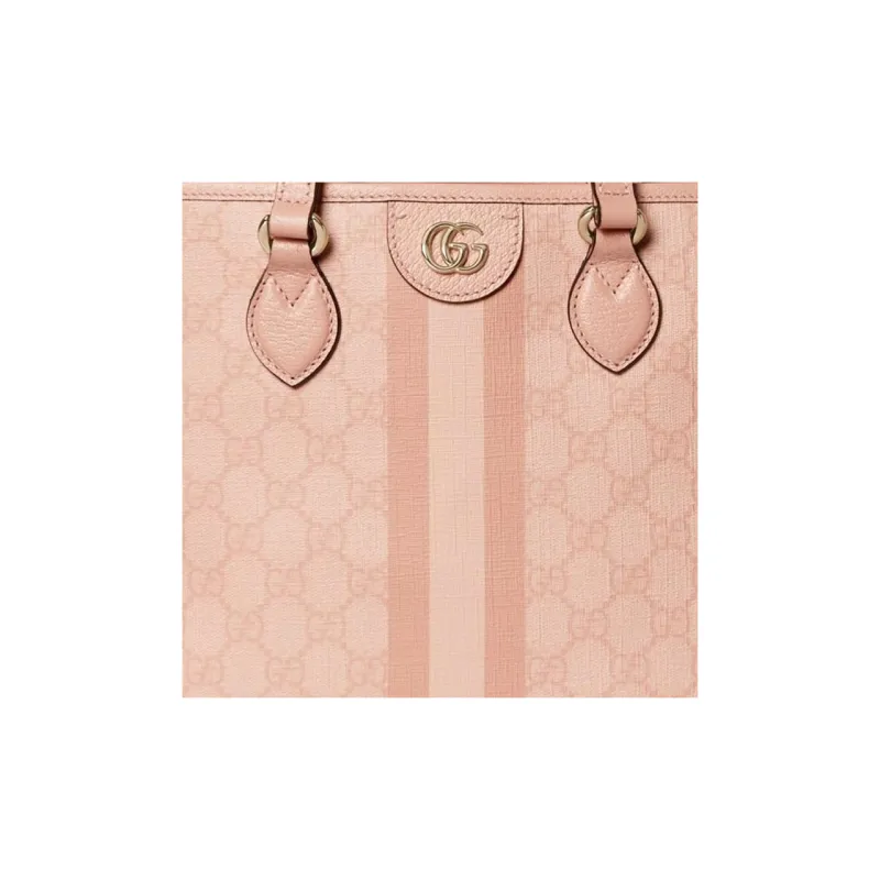 GUCCI Ophidia Canvas With Leather Binding Tote Bag Portable Shopping Bag Small Size Women's Gray Pink-7